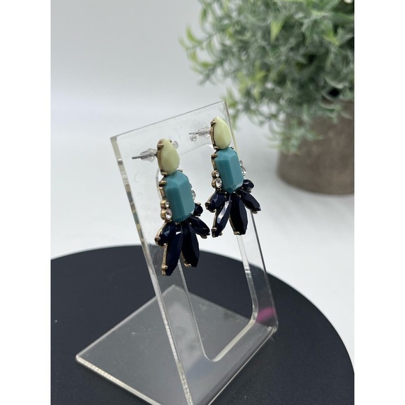 J. Crew  Blue Mint Green Aqua Gold Tone Statement Earring la - Picture 6 of 12
